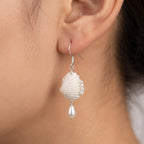 Scallop Seashell Pearl Dangle Earrings - Handmade Ocean Beach Jewelry