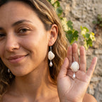 Scallop Seashell Pearl Dangle Earrings - Handmade Ocean Beach Jewelry