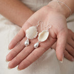 Scallop Seashell Pearl Dangle Earrings - Handmade Ocean Beach Jewelry