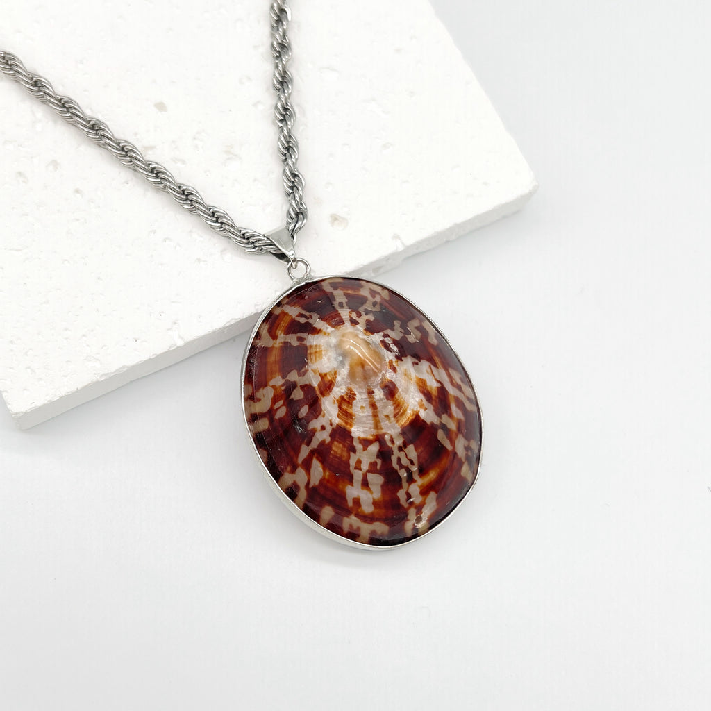 Twisted Rope Chain & Turtle Shell Pattern Pendant Necklace - Handmade Unique Coastal Necklace