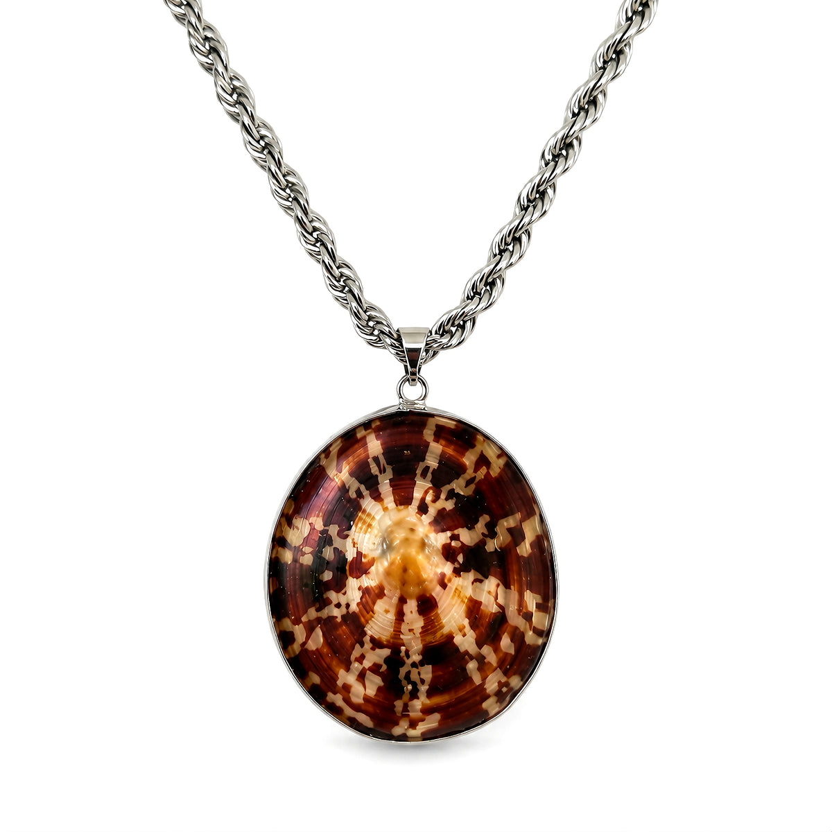 Twisted Rope Chain & Turtle Shell Pattern Pendant Necklace - Handmade Unique Coastal Necklace