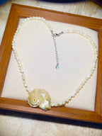 Hippocampus Conch & Shell Beaded Choker | Handmade Soft Iridescent Coastal Necklace