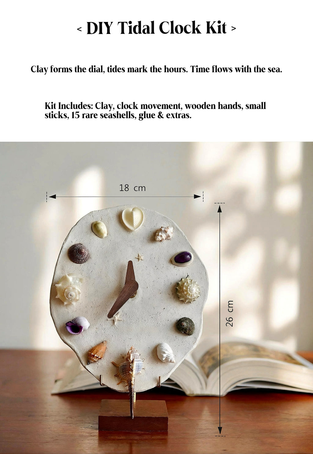DIY Tide Clock Kit - Handmade Seashell Table Clock