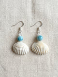 Scallop Seashell & Blue Agate Dangle Earrings - Handmade Ocean Beach Jewelry