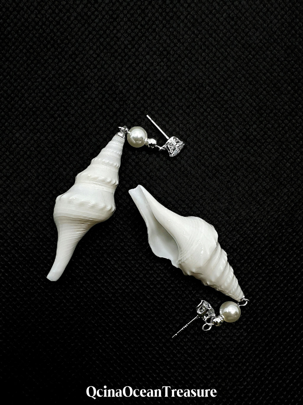 Spiral Conch Shell Pearl & Crystal Dangle Earrings - Handmade Coastal Statement Earrings