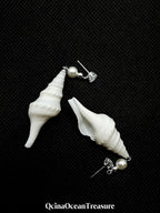 Spiral Conch Shell Pearl & Crystal Dangle Earrings - Handmade Coastal Statement Earrings