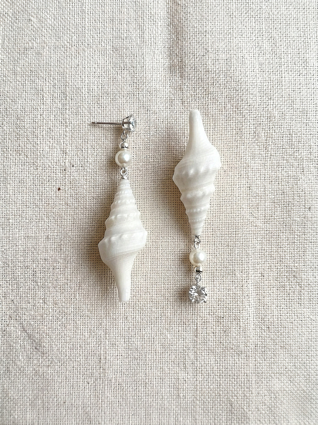 Spiral Conch Shell Pearl & Crystal Dangle Earrings - Handmade Coastal Statement Earrings