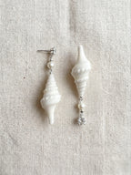 Spiral Conch Shell Pearl & Crystal Dangle Earrings - Handmade Coastal Statement Earrings