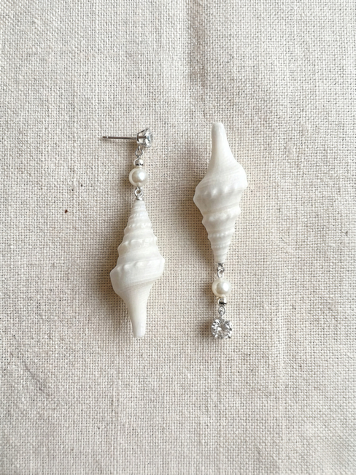 Spiral Conch Shell Pearl & Crystal Dangle Earrings - Handmade Coastal Statement Earrings