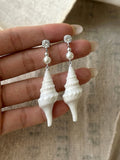 Spiral Conch Shell Pearl & Crystal Dangle Earrings - Handmade Coastal Statement Earrings