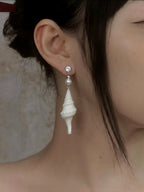 Spiral Conch Shell Pearl & Crystal Dangle Earrings - Handmade Coastal Statement Earrings