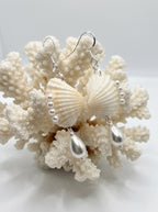 Scallop Seashell Pearl Dangle Earrings - Handmade Ocean Beach Jewelry