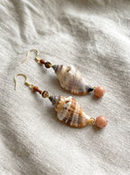Conch Shell Drop Earrings – Handmade Boho Jewelry with Natural Pink Agate Beads