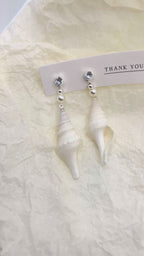 Spiral Conch Shell Pearl & Crystal Dangle Earrings - Handmade Coastal Statement Earrings