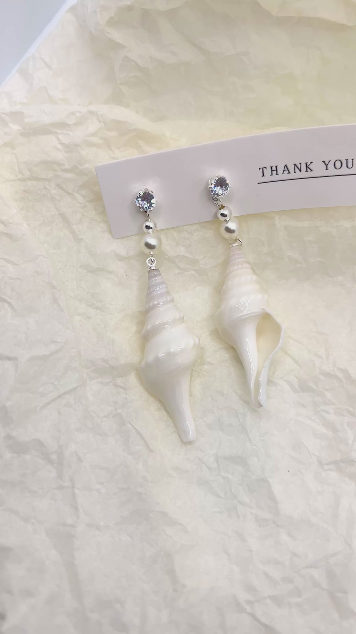 Spiral Conch Shell Pearl & Crystal Dangle Earrings - Handmade Coastal Statement Earrings