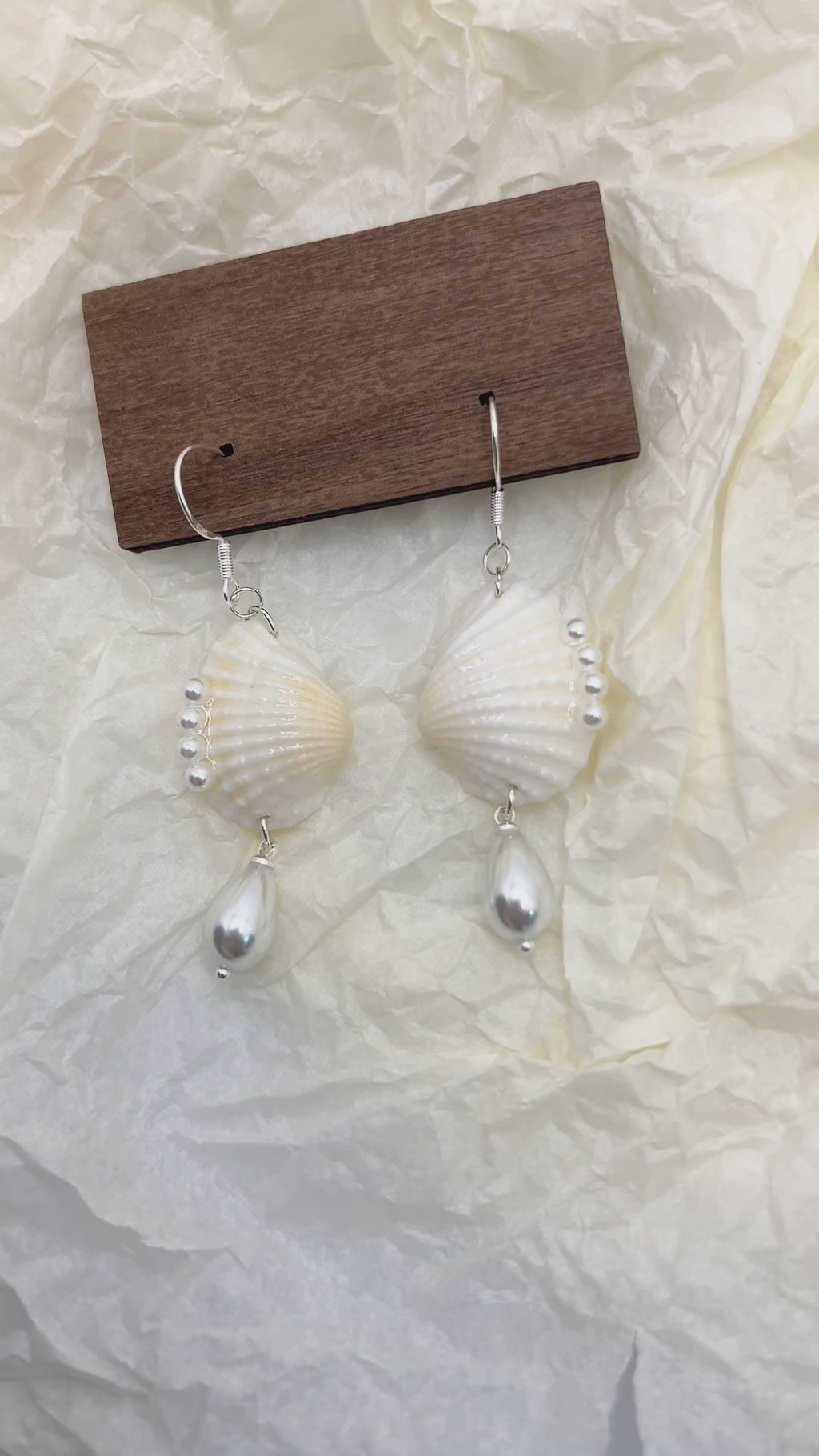 Scallop Seashell Pearl Dangle Earrings - Handmade Ocean Beach Jewelry