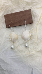 Scallop Seashell Pearl Dangle Earrings - Handmade Ocean Beach Jewelry